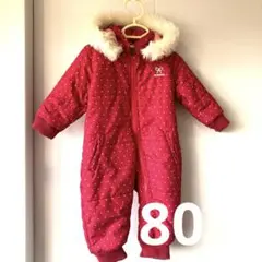 80 ジャンプスーツ　赤　ドット　西松屋