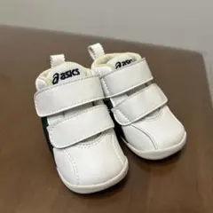 アシックス ベルト付きファーストシューズ ホワイト/ネイビー/グリーン