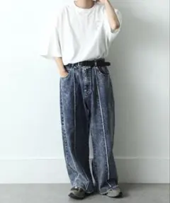 Nilwayセンターフリンジ カットオフデニムパンツ サックスブルーのサムネイル