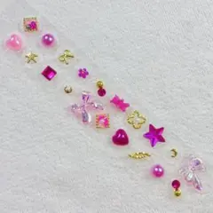 耳つぼジュエリーチタン粒透明シール20粒ピンクゴールドハートリボンお花パール