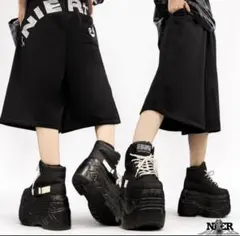 NIER BIG LOGO クロップド丈WIDE PANTS【BLACK】