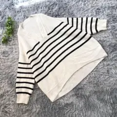 Bou Jeloud【L】ストライプ Vネック ニット ボックス 長袖 セーター