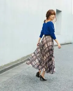 JUSGLITTYチェック柄プリーツスカート ロング丈