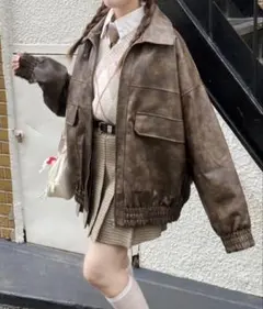 フェイクレザースタンドブルゾン