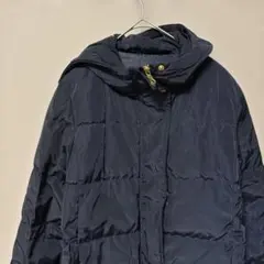 【ファー欠品】GU ダウンジャケット(Ｓ)ネイビーフルジップフード付きあったか