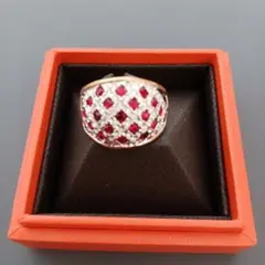 赤いストーン ドーム型リング