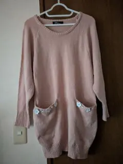 神戸レタス お花モチーフビジュー付きピンクニットワンピース 平成