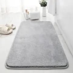 浴墊 沐浴墊 觸感佳 防滑 吸水 純色灰 蓬鬆擦腳