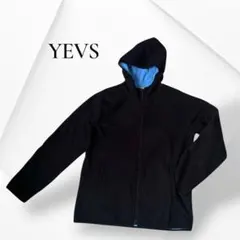 YEVS 黒フリースジップパーカー L 裏地ブルー フード付きのサムネイル