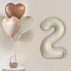ナンバーバルーン２＆ハートバルーン★クリーム★数字バルーン 誕生日記念日 お祝い