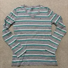 TOMMY HILFIGER ストライプ Vネック長袖Tシャツ SP