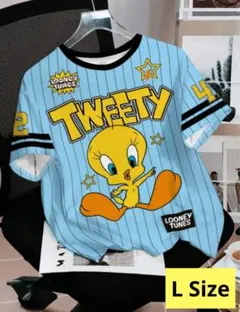 【未使用】Tweety Bird Tシャツ 水色 サイズ L ストライプ