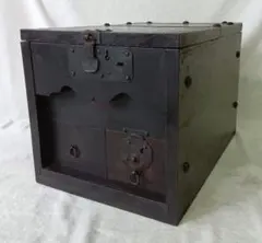 明治期・時代民具】堅牢 銭箱 銭函 無垢材 鍵金具 貯金箱 小物入れ