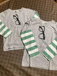 グレー ストライプ 長袖カットソー 2枚セット