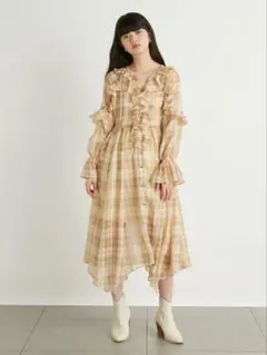 LILY BROWN チェック柄フリルワンピース