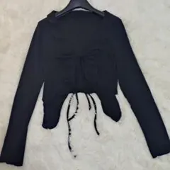 黒いリブ編み長袖カーディガン