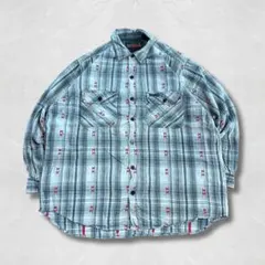 90s 長袖ネルシャツ XL グレー チェック柄 コットン 厚手 ヴィンテージのサムネイル