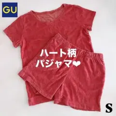 GU ジーユー パジャマ 上下セット ルームウェア ハート ピンク 赤 半袖 Sのサムネイル