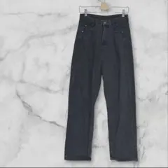 Newlyme 大きいサイズ XL タック ストレートデニム ダークグレー