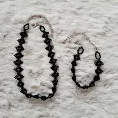 ビーズ　チョーカー&ブレスレット　黒　既製品