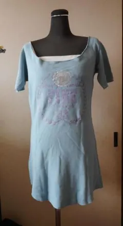 水色 半袖 ロングTシャツ・ミニワンピ　綿ジャージ