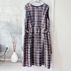 美品 doll up oops チェック柄 ノースリーブワンピース ベルト付 F