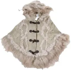 貴重✨️【ロペピクニックパサージュ】ラクーン ラビット毛フード付きニットポンチョ