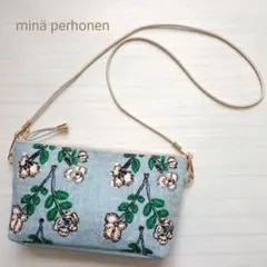 ミナペルホネン　スマホゆったりポシェット　ツインズ　ブルー