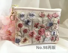 ポーチ　インド刺繍リボン　ピンク　合皮　No.98再販