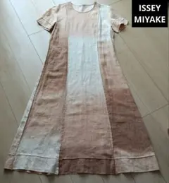 美品❋me ISSEY MIYAKE 刺繍 伸縮加工 リネン混 総柄 ワンピース 