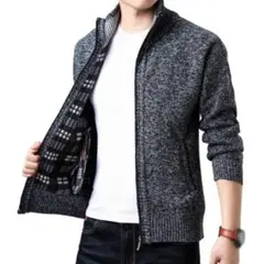 ニットカーディガン サイズ：L ダークグレー アウター 裏起毛 カジュアル