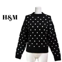 【H&M】黒×白ドット柄ニットセーター クルーネック M相当 モノトーン