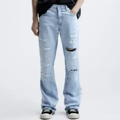 【新品未使用】ZARA ダメージ加工 フレア デニムパンツ