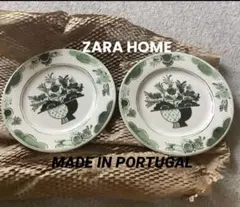 ZARA HOME デザートプレート6枚セットクレイポッタリー 花柄 オリーブ