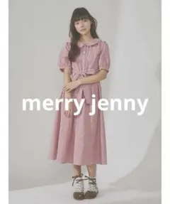 merry jenny ギンガムリボンシャツワンピース　レッド　FREE