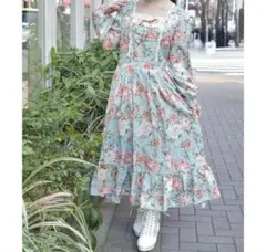 アクシーズファム ブルームフラワー柄 ワンピース ミント フェミニン 薔薇柄
