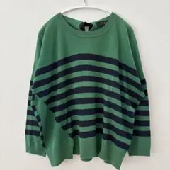 ★SACRA★バックリボン ボーダーニット　38 グリーン×ネイビー　麻綿素材のサムネイル