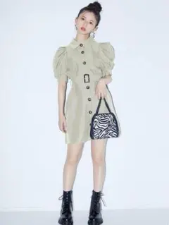 GRL ウエストベルト付きフロントボタンシャツワンピース