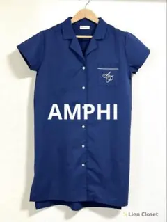AMPHI アンフィ シャツワンピース パジャマ M-L ネイビー 半袖のサムネイル