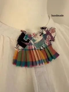 タータンチェック　鳥刺繍　ブローチ