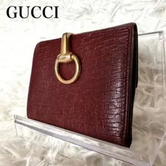 GUCCI 二つ折り財布 ゴールド金具 型押し レザー 赤 コンパクト