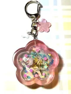 シマエナガの花型キーホルダー ピンク ラメ付き(訳あり品)
