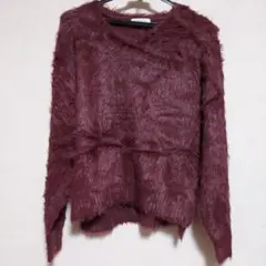 テチチ　シャギー　ワインレッドVネック長袖ニット