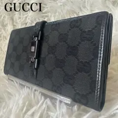 グッチ ジャッキー GG柄 長財布 シルバー金具 キャンバス レザー 黒