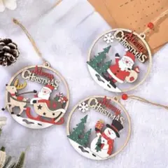 木製サンタ3個セット クリスマス飾り 北欧風オーナメント 10.5×11cm