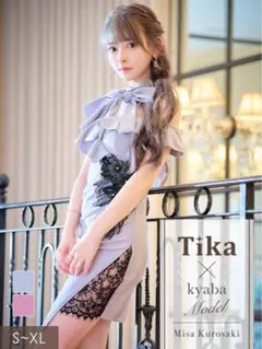 ワンショルダーフラワー刺繍ビジューレースネックリボンタイトミニドレス