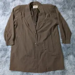 レトロ柄裏地ロングコート 茶 ゆったり 高見え 秋冬