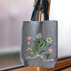 トートバッグ　刺繍　ハンドメイド