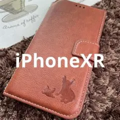 iPhoneXR 手帳型スマホケース　本革　茶　フレブル　犬　子犬　親子