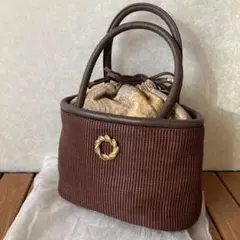 ハンドバッグ デザインバッグ ミニバッグ 巾着 小さめ ゴールド装飾 軽量